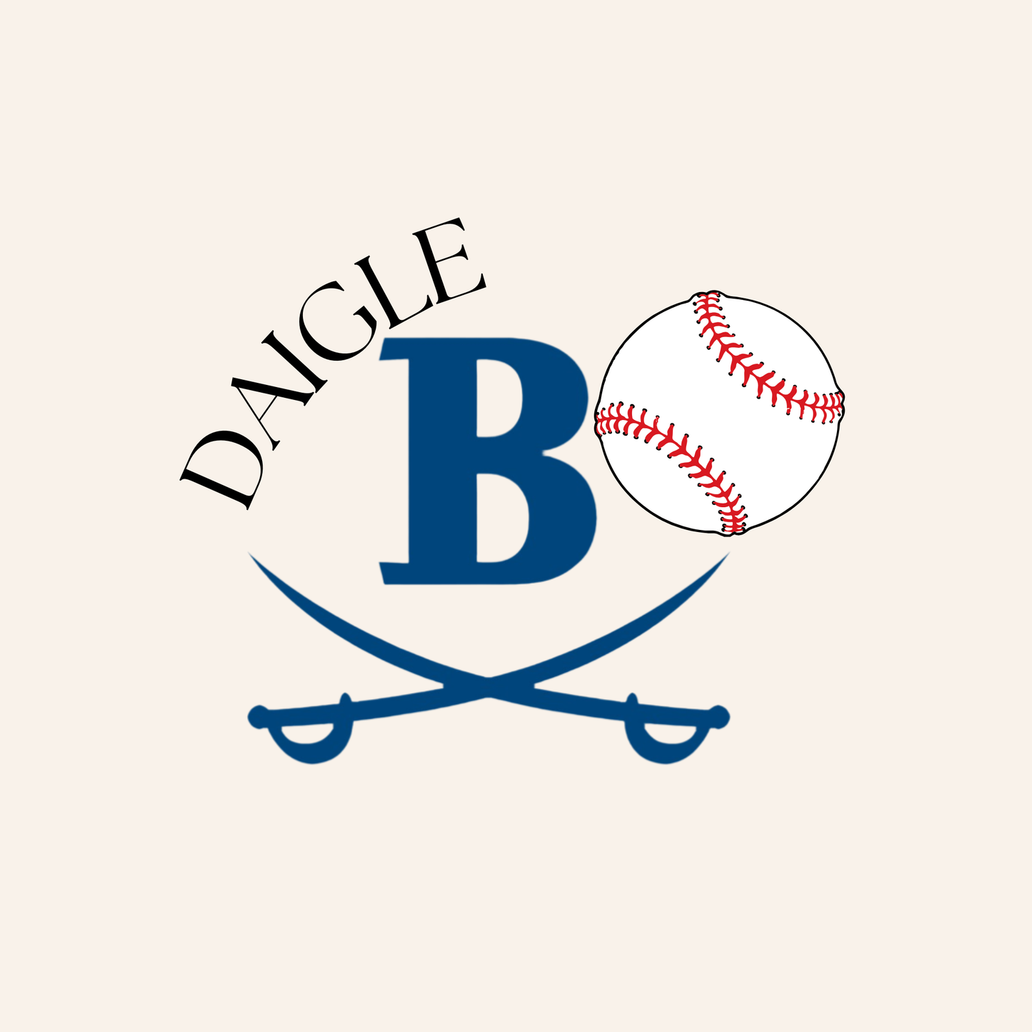 B with Curved Last Name Baseball Design