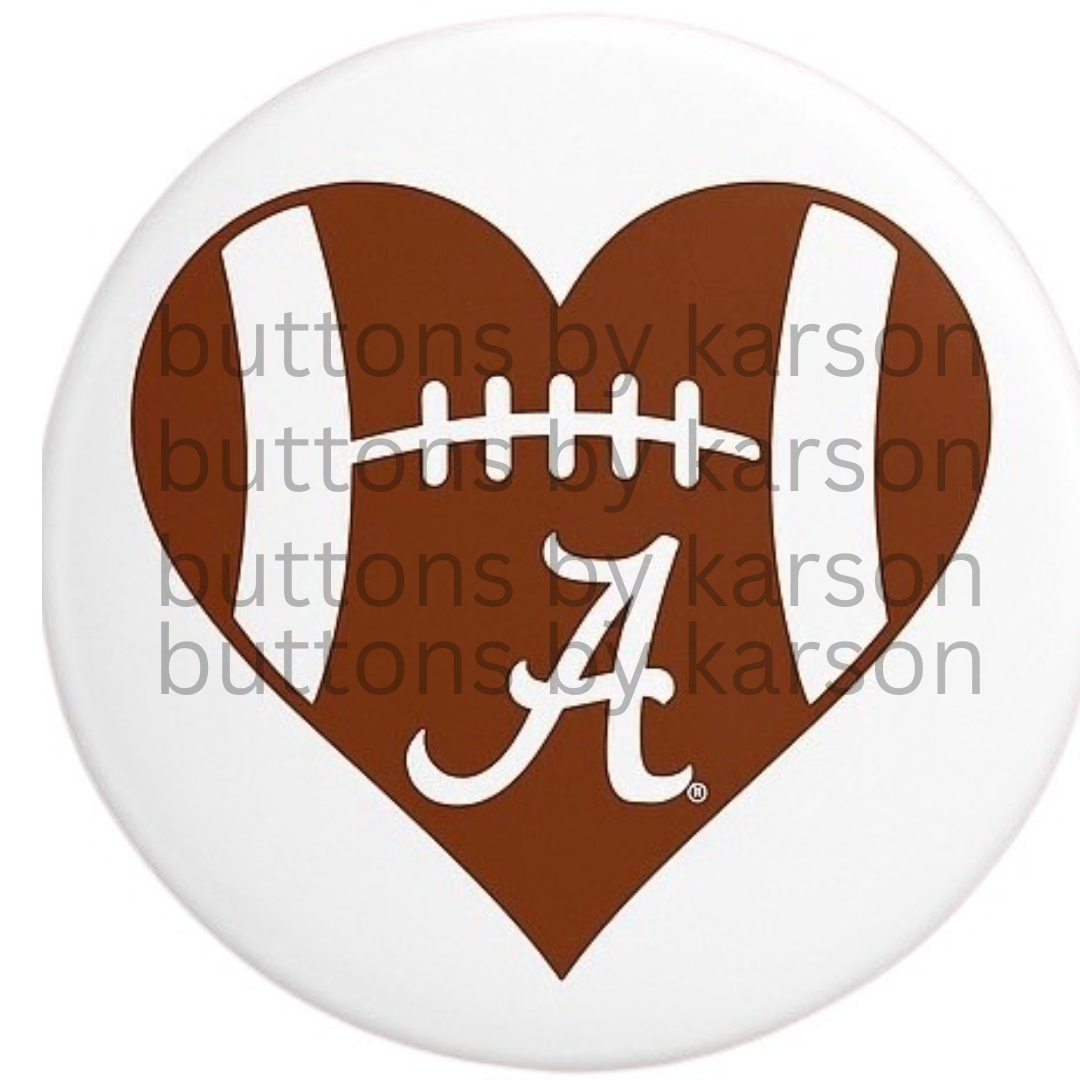 Alabama Football Heart Button