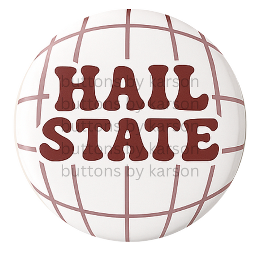 Hail State White Striped Button