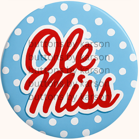 Red Ole MIss with Blue Polka Dots Button