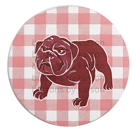 Gingham Bulldog Button